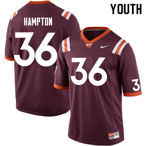Youth #36 Jalen Hampton Virginia Tech Hokies College Football Jersey Sale-Maroon